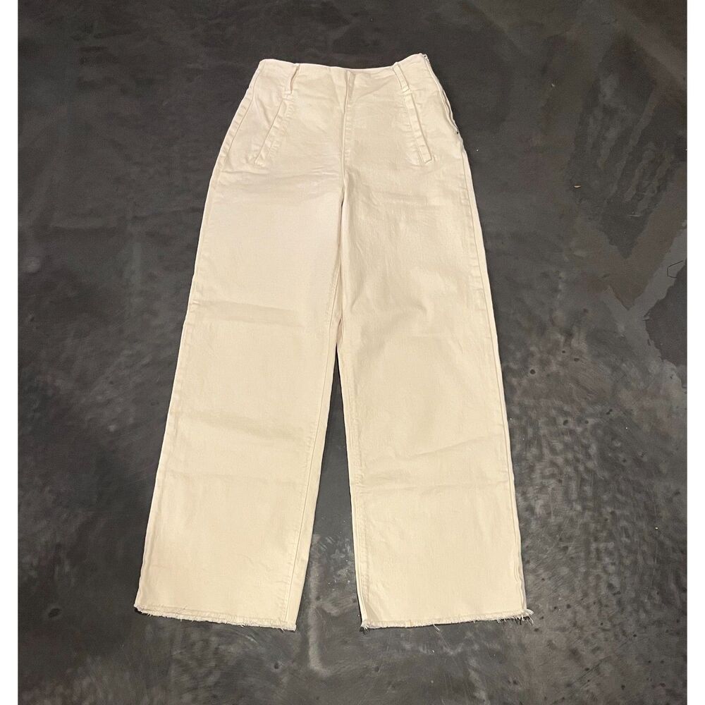 ZARA Marine Straight Wide Leg High Waist Trousers Jeans Ecru Oyster White Sz 2